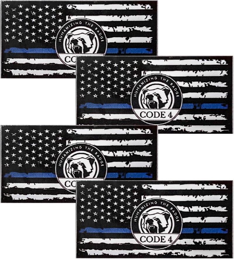 YTFRL 4 PCS Thin Line Sticker Code 4, American Flag Waterproof Vinyl Decal Police Support Bumper Stickers, Reflective Support Law Enforcement Decal for Car Truck Window Laptop (Small) - Image 1